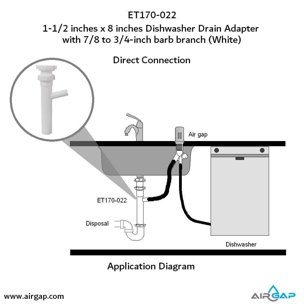 ET170 022 1 1 2 Inches X 8 Inches Dishwasher Drain Adapter With 7 8 To 